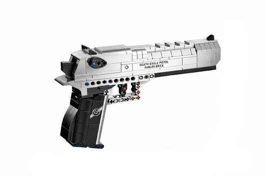 Toy gun model with dimensions on a white background